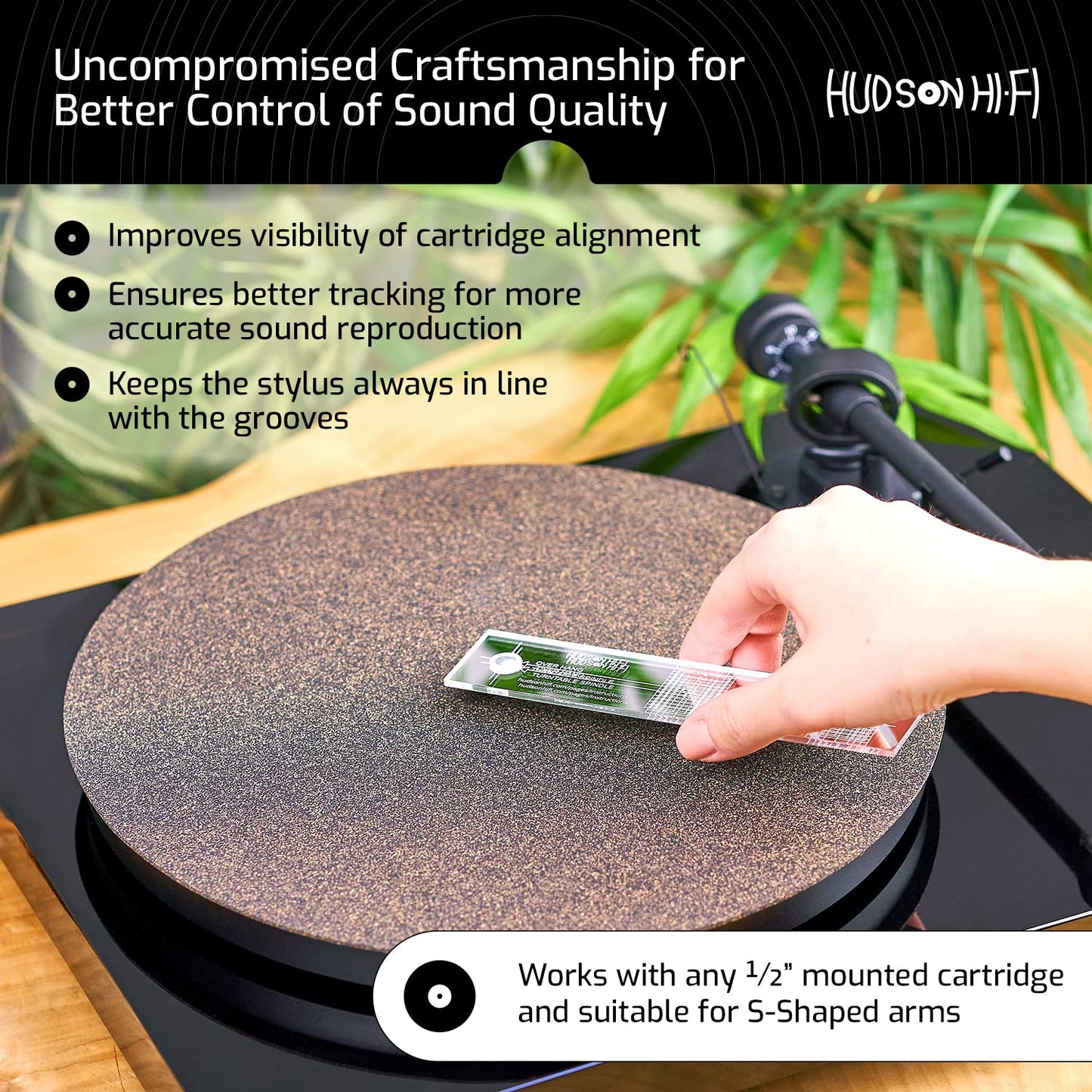 Turntable Phonograph LP Phono Cartridge Stylus Alignment Protractor Tool - Mirrored (VTA Sold Separately)