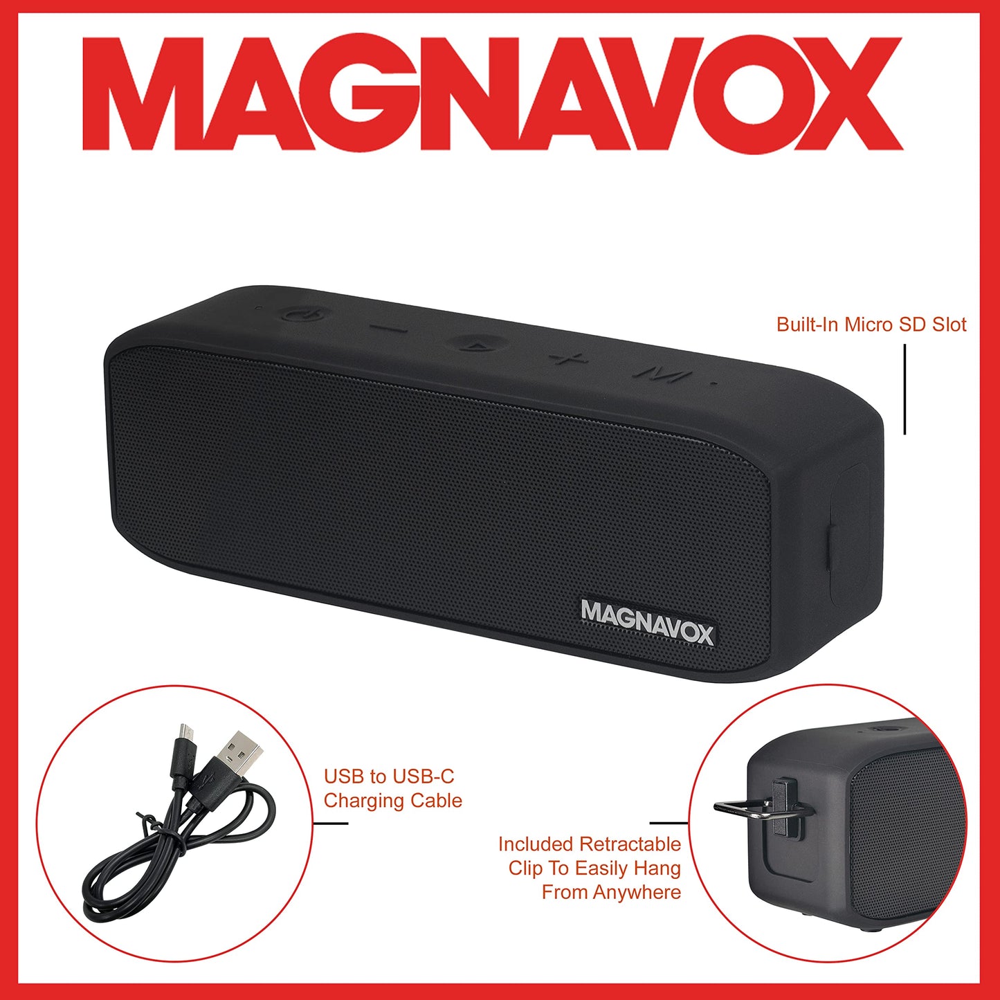 Magnavox MMA3928 Waterproof Portable Bluetooth Speaker in Black
