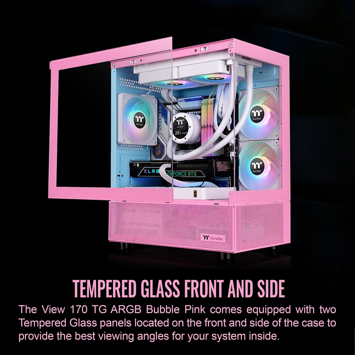 Thermaltake View 170 TG ARGB m-ATX Chassis; 3x120mm ARGB Lite Fans Included; 280mm Radiator Support; 340mm GPU Clearance; 160mm Air Cooler Max Height