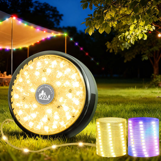 Camping String Lights, 32.8ft Retractable RGB Tent String Lights, Rechargeable LED Hanging Tent Lantern, Portable Twinkle Camp Lamp for Outdoor
