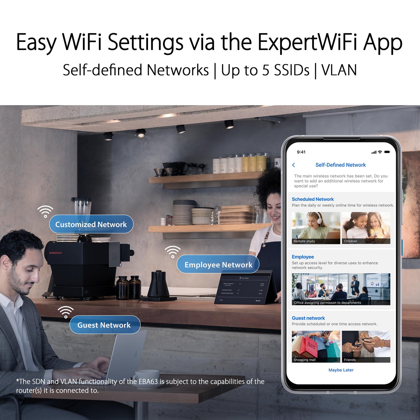 ASUS ExpertWiFi EBA63 AX3000 Dual-Band WiFi 6 (802.11ax) PoE Access Point, Support up to 5 SSIDs and VLAN, Self-Defined Network, Support PoE & PoE+