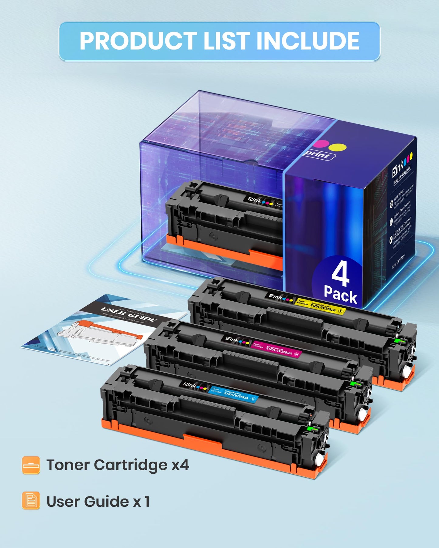 E-Z Ink Compatible HP 218A Toner Cartridges 4 Pack with Chip for HP 218A Toner HP 218 218X for HP Color LaserJet pro MFP 3301fdw Toner 3301cdw 3201dw