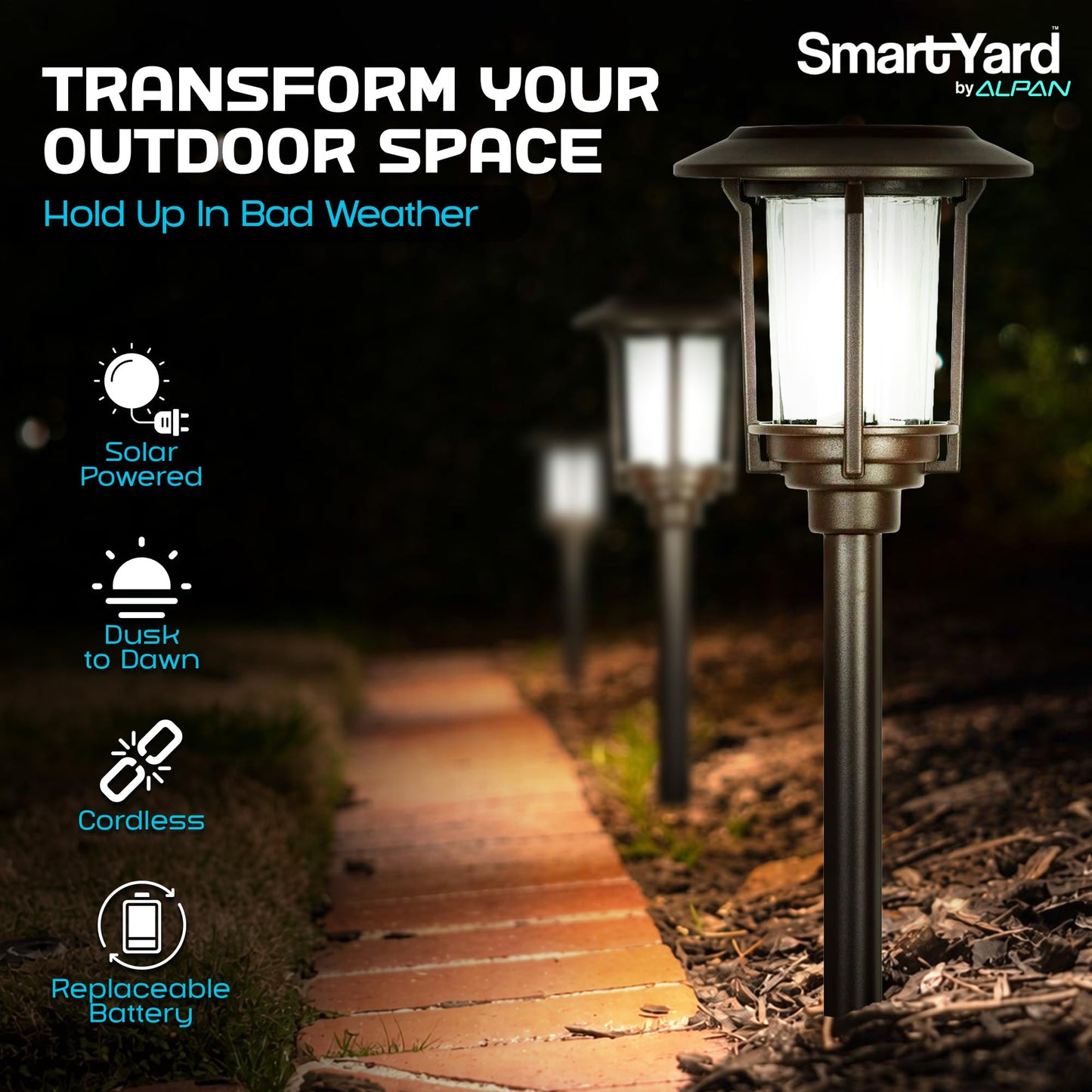 Solar Pathway Lights Outdoor - Pack of 6, 6 Lumens Warm White LED, Bronze Aluminum & Stainless Steel Weather-Resistant Outdoor Solar Lights for Yard