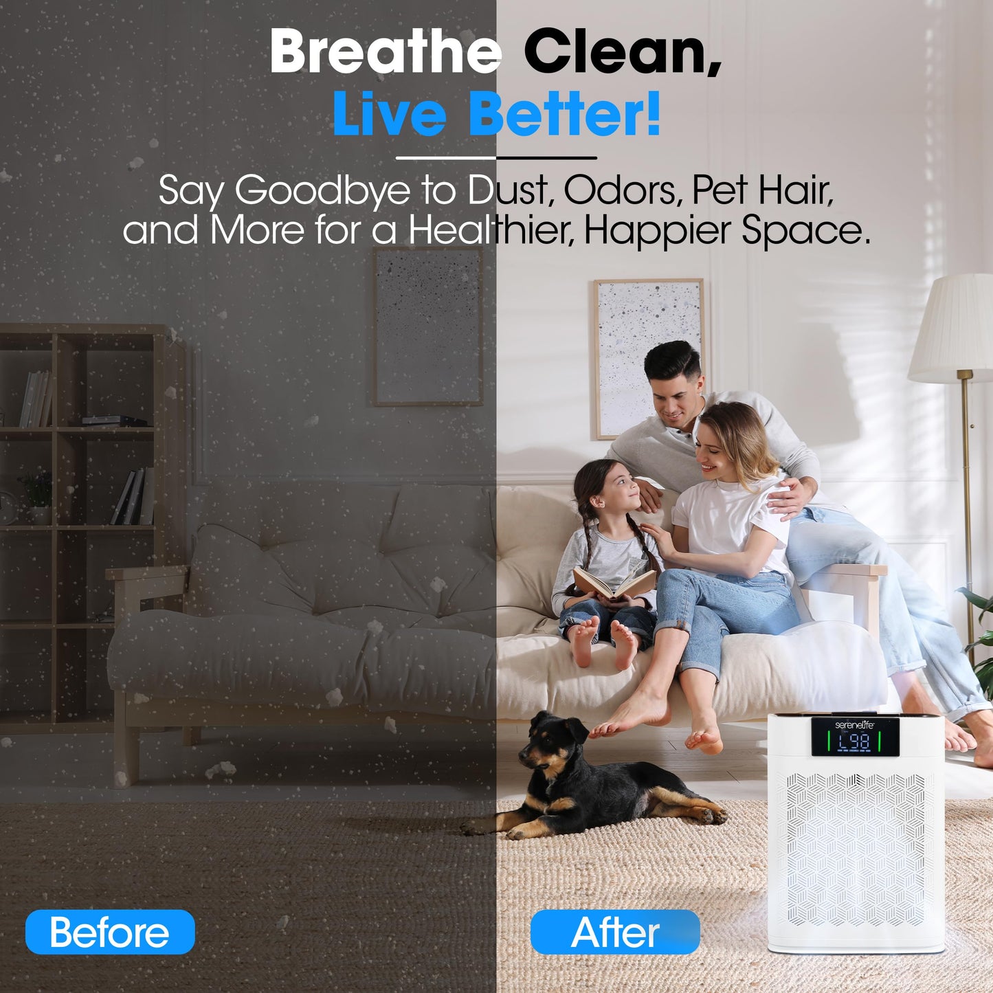 SereneLife Air Purifier for Home - Smart Room Air Purifier with Sleep and Automatic Modes, WiFi and App Control, Ultra Quiet, Removes Dust, Pet Hair