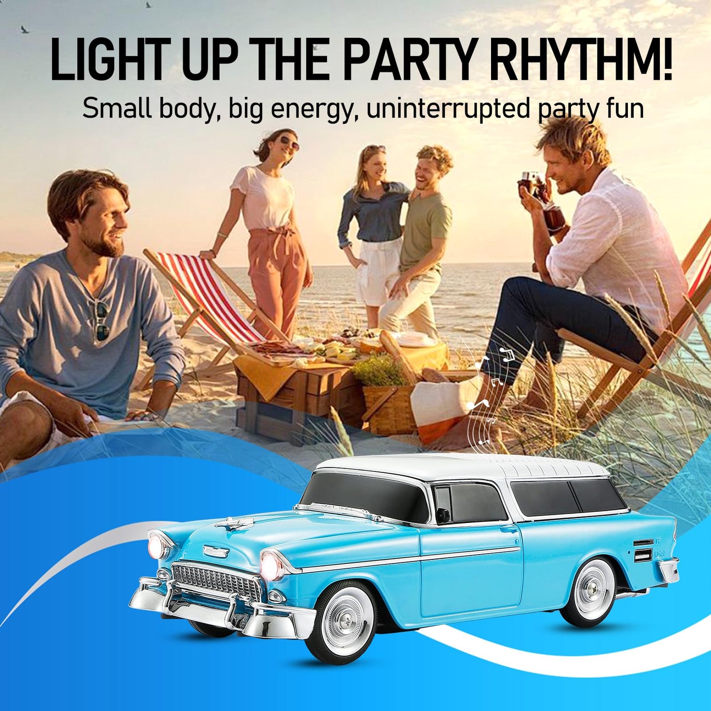 WSTER WS-1955 Retro Sedan Bluetooth Replica Speaker - Portable Wireless Car Model with HD Sound, TWS, FM, LED Party Light, USB/TF, Type-C, Hands-Free