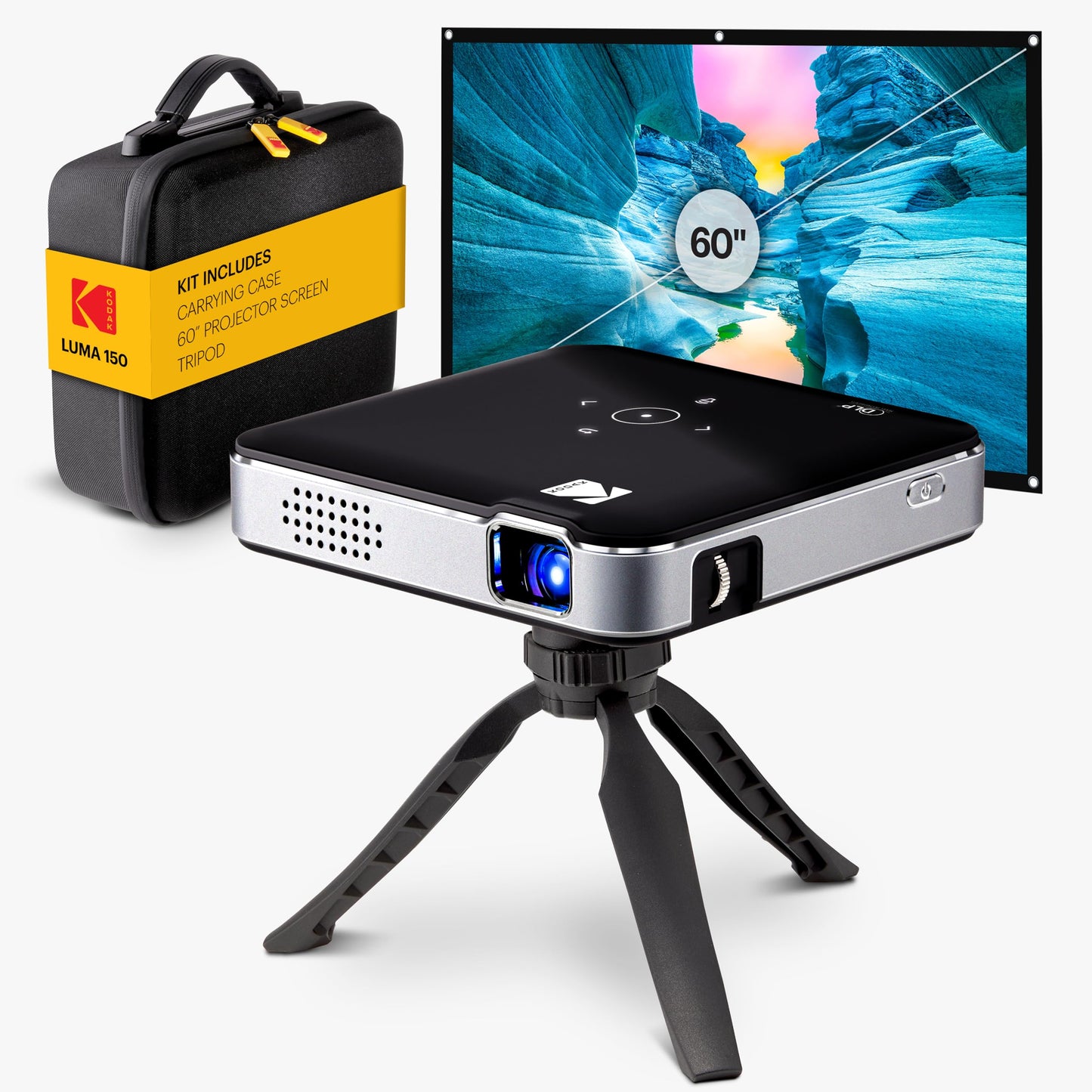 KODAK Luma 150 Complete Kit - Wireless Mini Pocket DLP Projector with Case, Tripod, 60” Screen, Rechargeable Battery, Built-in Speaker, HDMI, USB