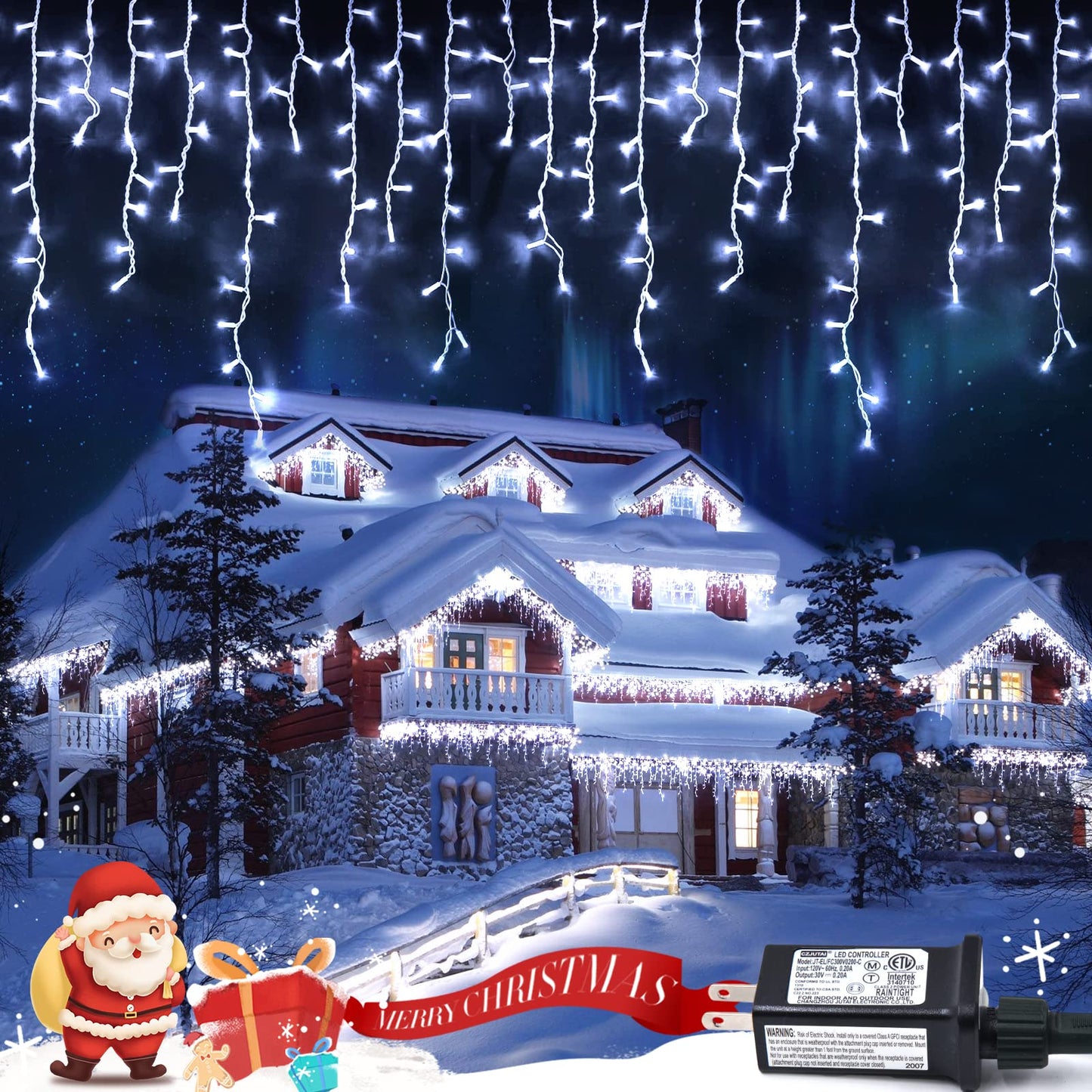 JMEXSUSS Christmas Icicle Lights for Outside: 800 LED White Icicle Lights Outdoor Waterproof - White Christmas String Lights for House Wedding Party