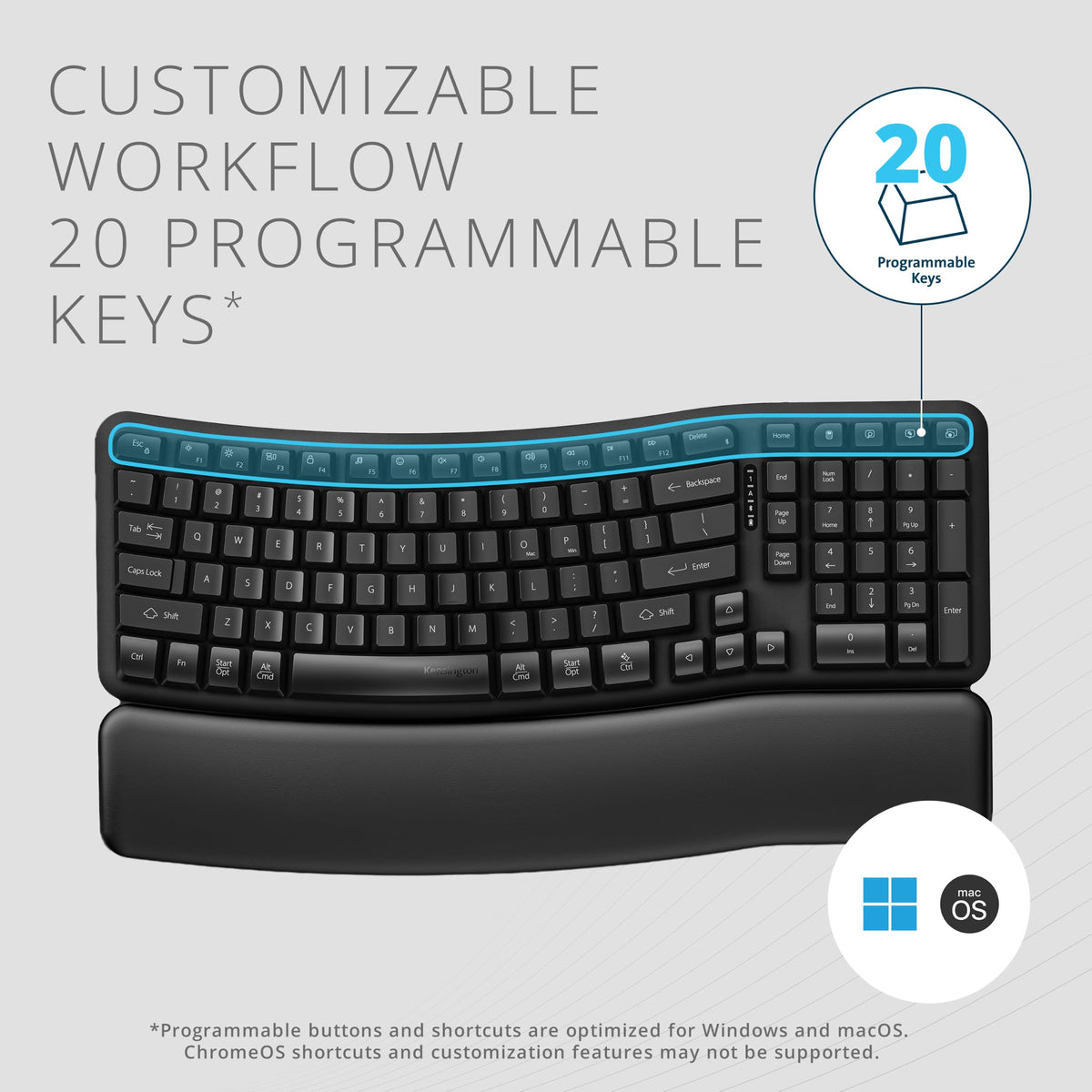 Kensington Pro Fit™ Ergo KB620-RC Wireless Rechargeable EQ Keyboard (K72487NA)