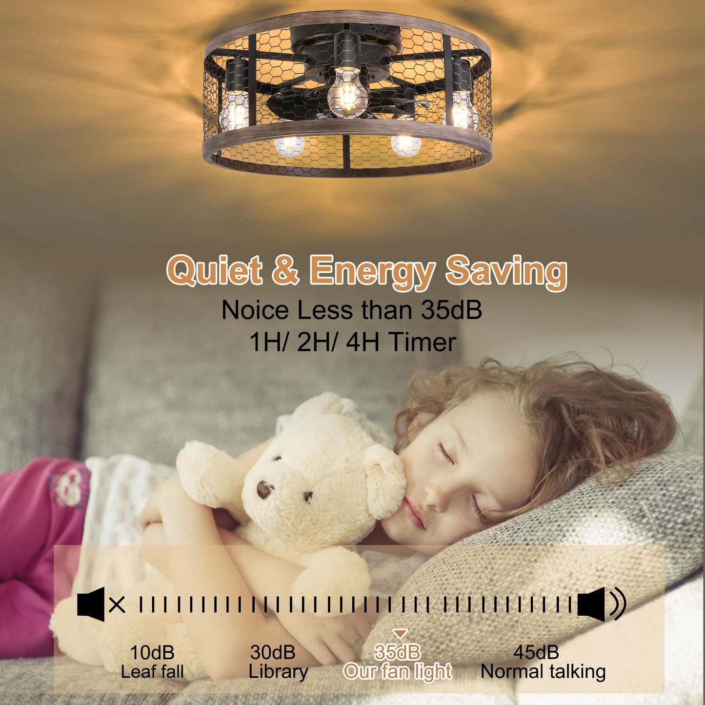 Ohniyou 20" Rustic Farmhouse Caged Ceiling Fan with Lights and Remote