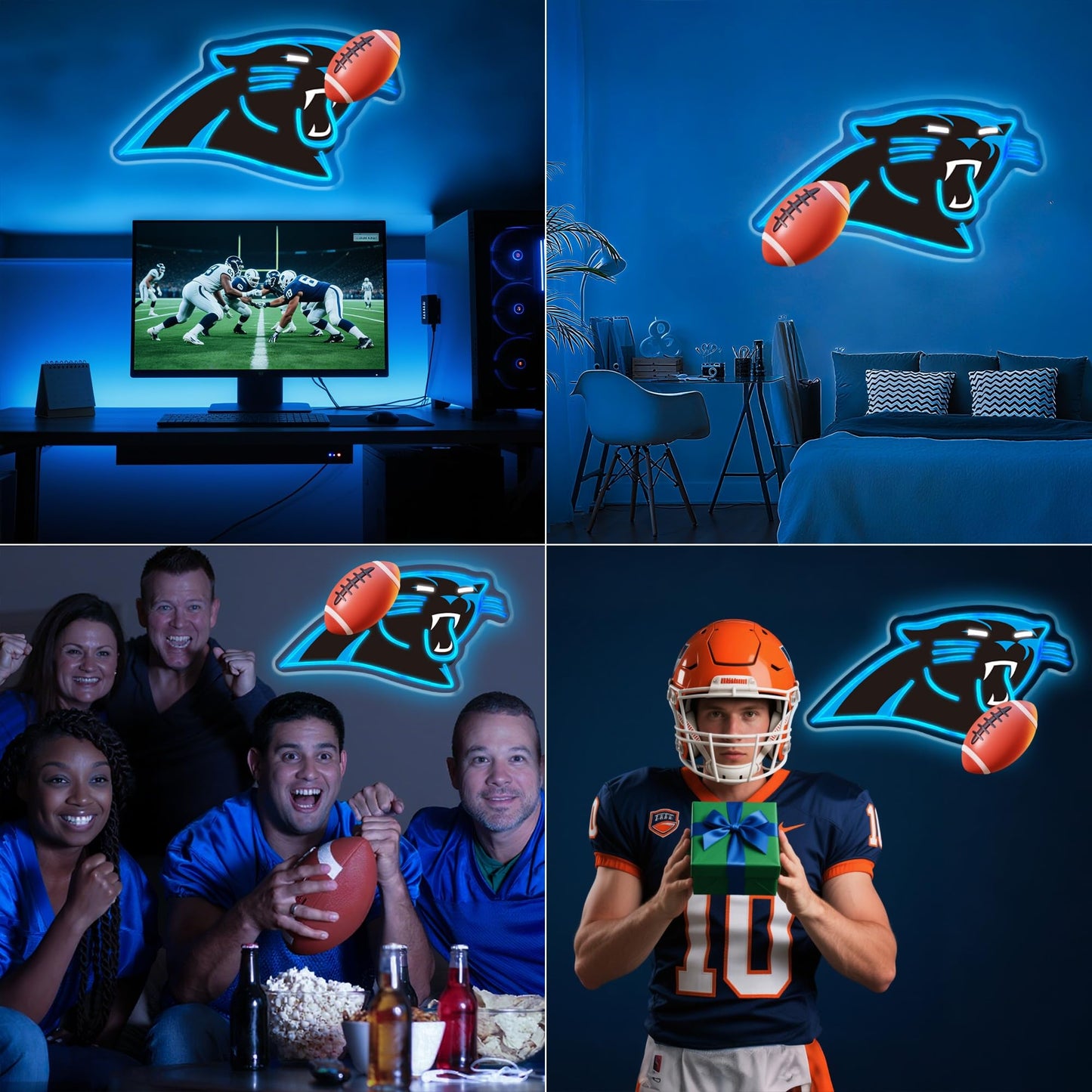 Football Team Neon Sign, Cool Dimmable Light Up Football Team Logo Hanging USB Powered for Wall Decor Art, Man Cave, Bedroom, Game Room Deco, Birthday