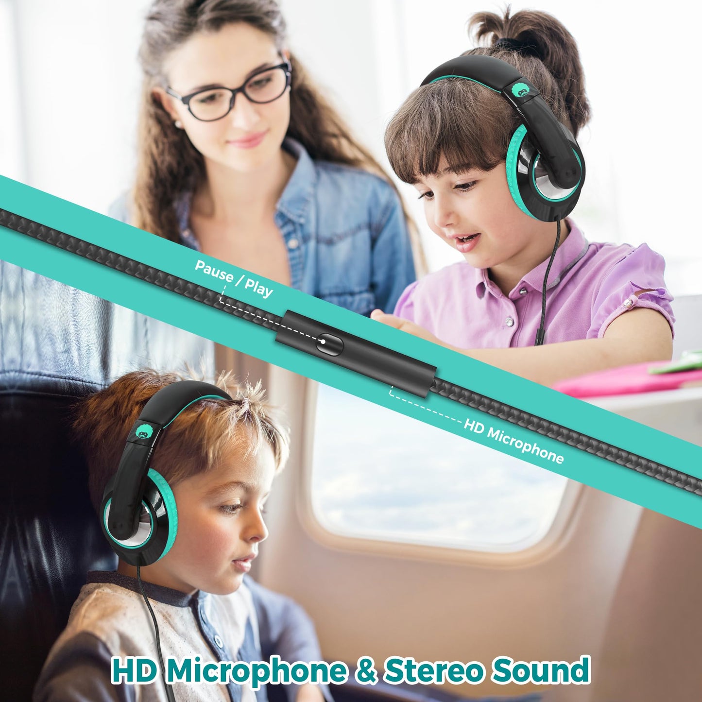 rockpapa Comfort+ Kids Headphones with Microphone, Boys Girls Student Over-Ear Headphones Wired for School Classroom Laptop PC Computer Tablet Black…