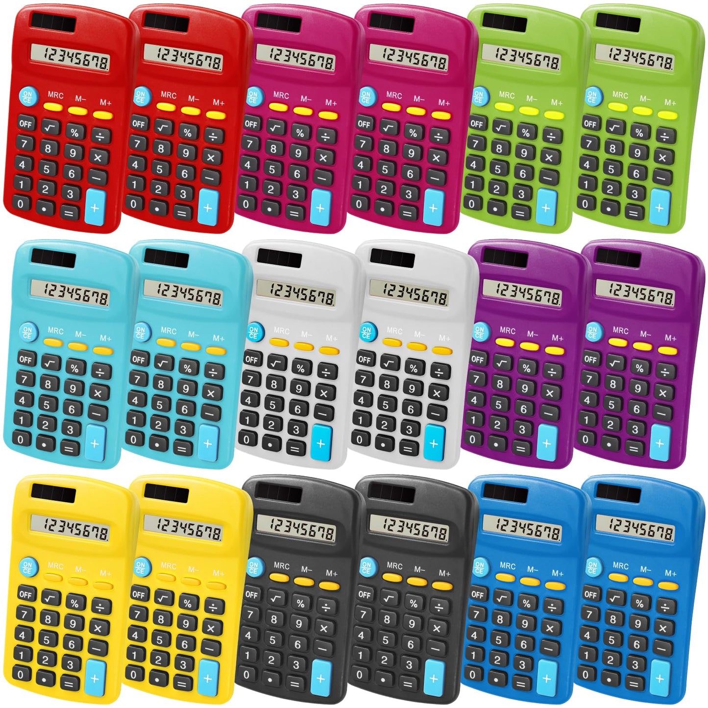 Enjamyo 18 Pcs Pocket Calculator, Solar Battery Dual Power, Basic Calculators, Mini Colorful Basic Solar Battery Calculator, 8 Digit Display
