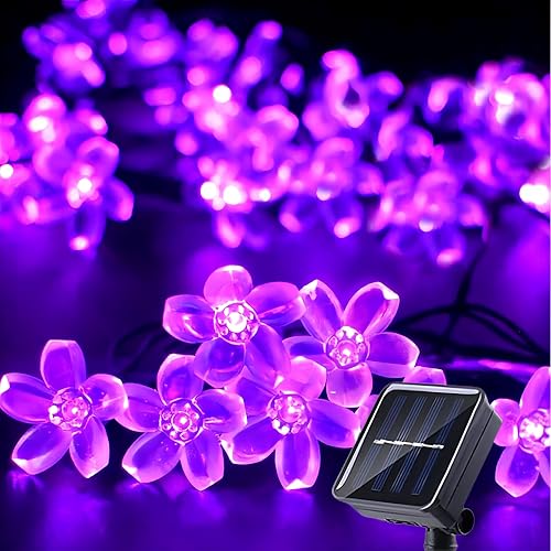 Clearhill Solar Cherry Flower Light, 39.4ft/12M, 100 Lights, Purple Light,8 Modes LED Outdoor Waterproof Fairy Tale lamp, Garden Fence, Courtyard