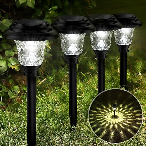 Glass Solar Lights Outdoor waterproof, 8 Pack Super Bright Solar Pathway Lights, Up to 12 Hrs Long Last Auto On/Off Garden Lights Solar Powered