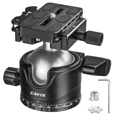 CAVIX Lever Tripod Ball Head, Low Gravity Metal Ball Head Camera Tripod Head 44lbs/20kg Load, Panoramic Ball Head, with 1/4" Arca Swiss Quick Release