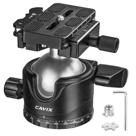 CAVIX Lever Tripod Ball Head, Low Gravity Metal Ball Head Camera Tripod Head 44lbs/20kg Load, Panoramic Ball Head, with 1/4" Arca Swiss Quick Release