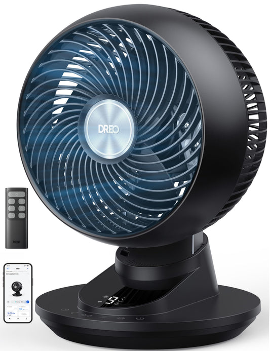 DREO Smart Fan for Bedroom, Powerful 85 ft Airflow, 12 Inches, Desk Fans in 20dB Quiet, 90°+90° oscillating fans, App/Voice Control, 9 Speeds & 8/12H