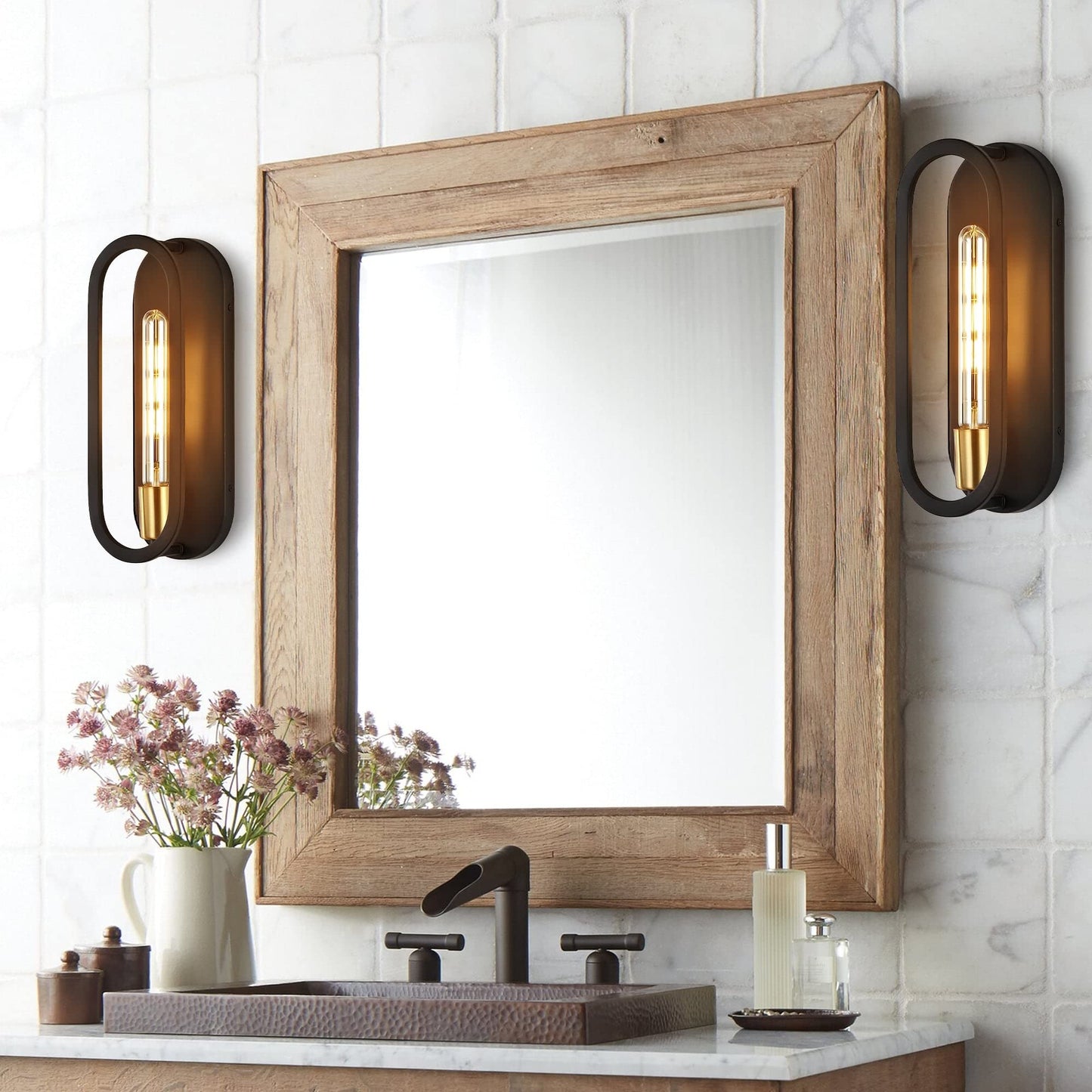 JONATHAN Y 4.75" Black/Brass Gold LED Wall Sconce, 1-Light Mid-Century Lamp for Bathroom Vanity, Bedroom, Hallway, Dimmable Bohemian Metal Fixture
