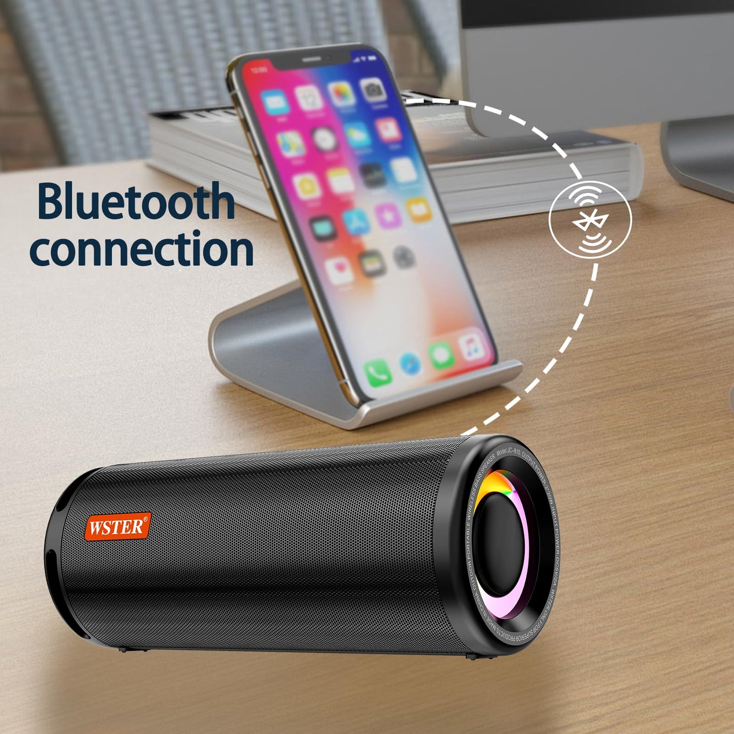 WSTER WS-810 Bluetooth Speaker with HD Sound, Portable Wireless, Output Power 40W*2, TWS Pairing, BT5.3, Supports FM and TF Input,