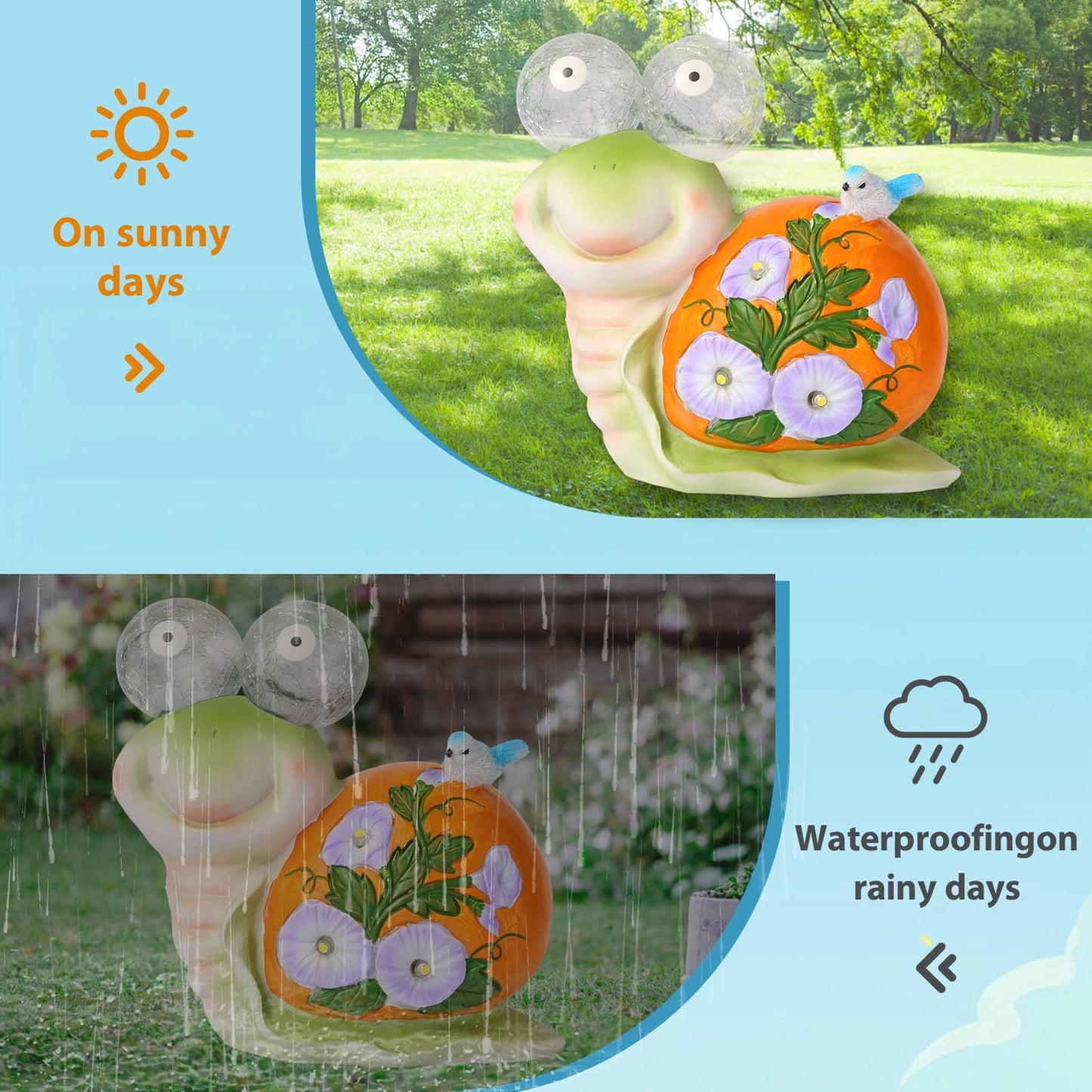 ASTRAEUS Solar Snail Statue Garden Light Figurine Outdoor Decor with 5 LED Lights Lawn Decor Statue Unique Christmas Birthdays Housewarming Gift