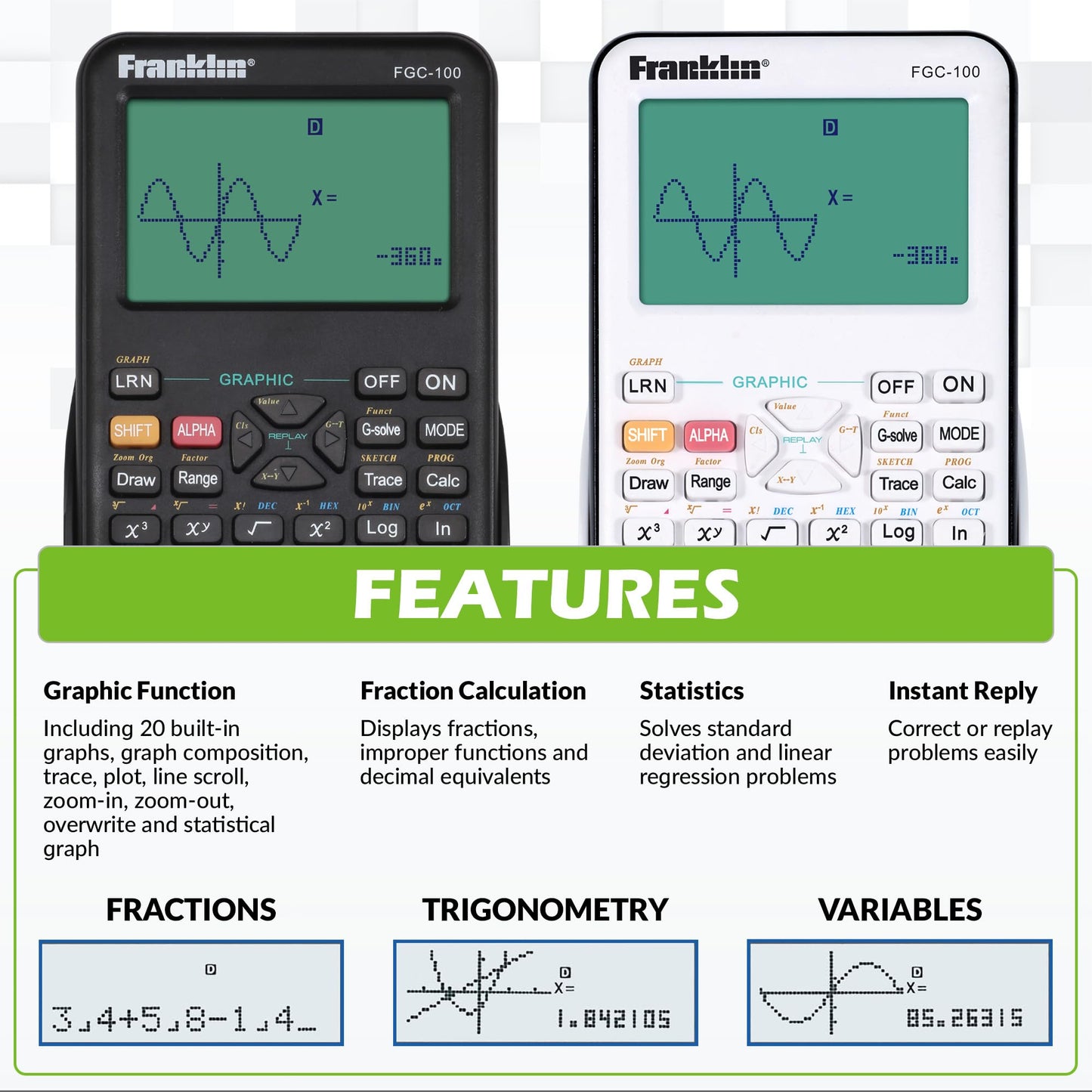 Franklin Scientific Graphing Calculator with 3 Operating Modes - Scientific Calculator Includes 20 Built-in graphs - Ideal for Beginner and Advanced