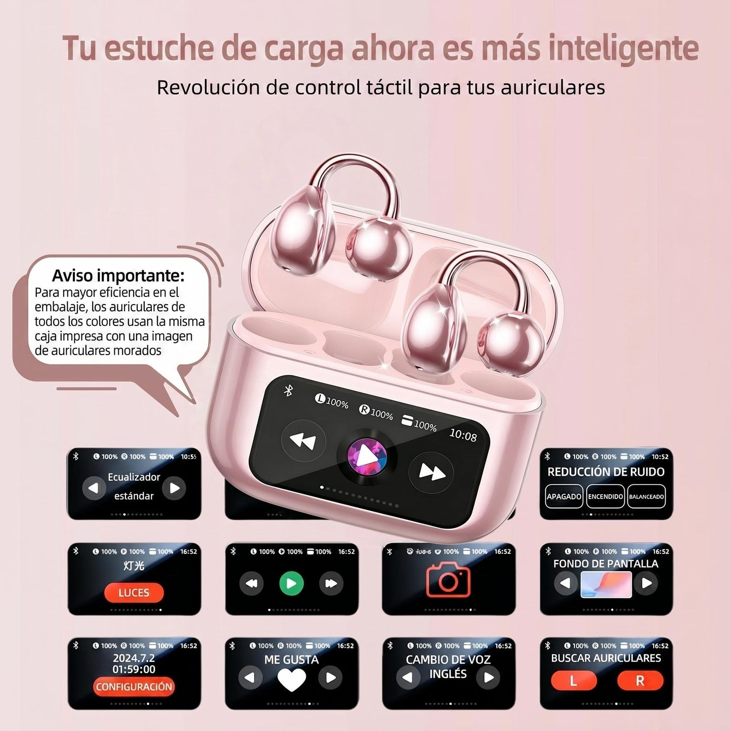 Open Ear buds,Clip On Earbuds Wireless with Touchscreen Case, Lightweight 4g , Bone Conduction Headphones for Running, Workouts , 50H Battery