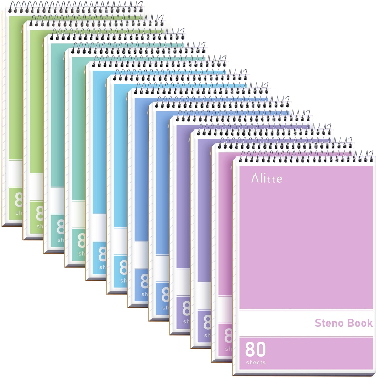 Alitte Steno Pads Spiral 6x9-24 Pack Pastel Colors - Perfect for Work, School, and Home Use, Easy Tear-Off Pages, Gregg ruled, White Paper - No Ink