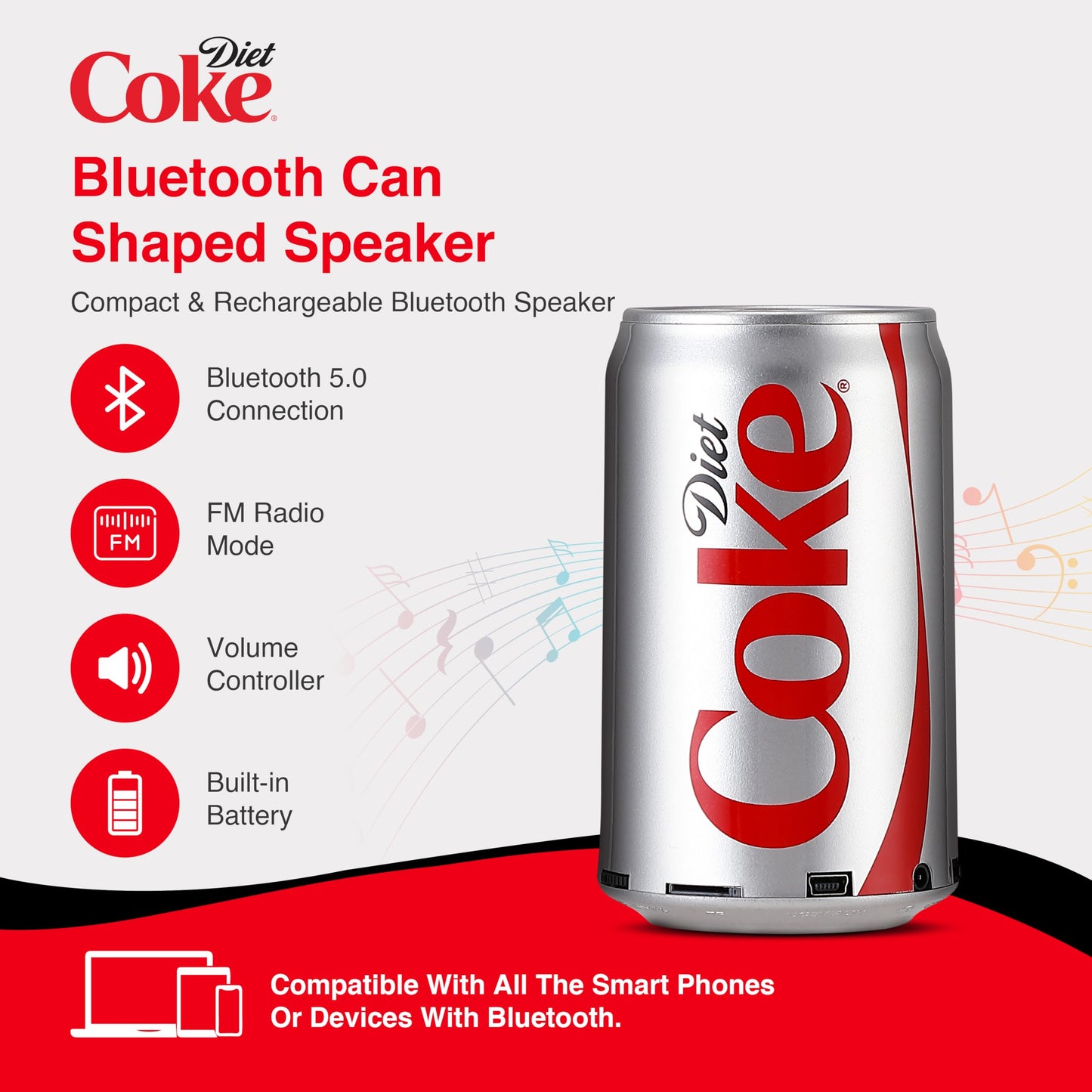 Gabba Goods Diet Coke Can Shape Bluetooth Speaker, Portable Wireless Speaker with Bluetooth 5.0, AUX, USB Slot & TF Slot | Loud Bass Sound | Compact