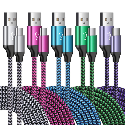 USB C Cable 3FT, 5Pack Type C Fast Charging Cable Nylon Braided Android Phone Charger Cord for iPhone 17 16e 16 15 Pro Max Samsung Galaxy S25 Ultra