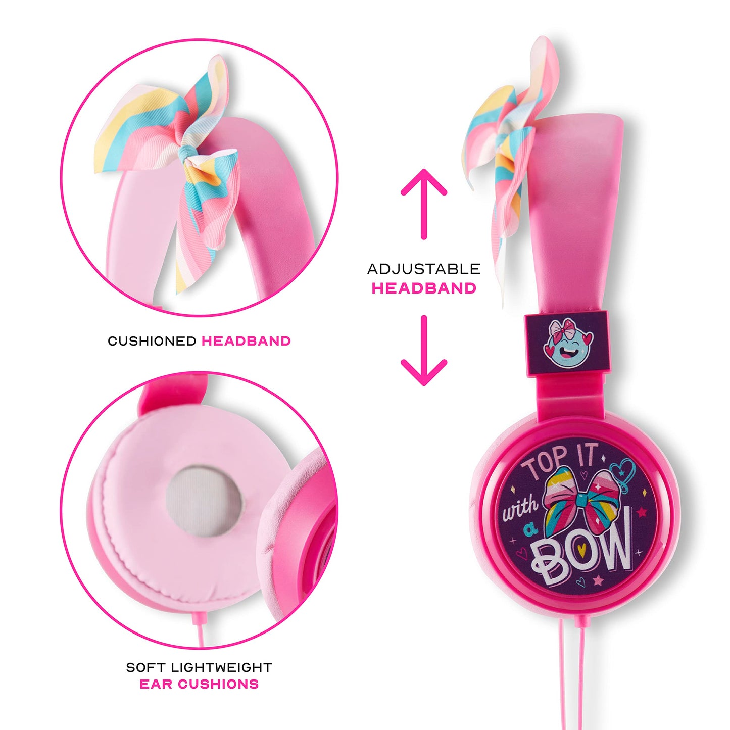 JoJo Siwa Over-Ear Headphones for Kids - Adjustable Headband, Stereo Sound, Tangle-Free Cable, Volume Control, and 3.5mm Jack - Perfect for School