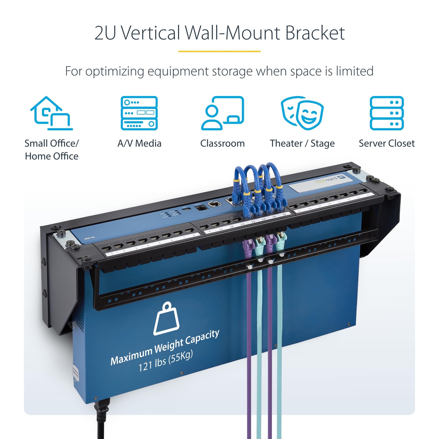 StarTech.com 2U Vertical Wall-Mount Bracket for 19inch Rack Mountable Equipment, 121lb/55kg Capacity, for Patch Panels/Servers