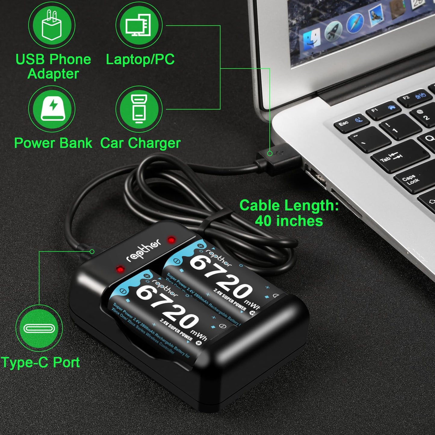 rapthor 4X 6720mWh Rechargeable Controller Battery Pack for Xbox Series with Fast Charger Station Compatible with Xbox One/One X/S/Elite/Series X/S