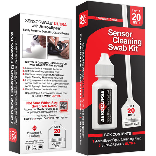 Sensor Cleaning Swab Kit - Aeroclipse Non-Flammable Optic Cleaning Solution (0.5oz/15ml) + Type-1 Sensor Swab Ultra 20mm (Pack of 6) - for APS-H CMOS