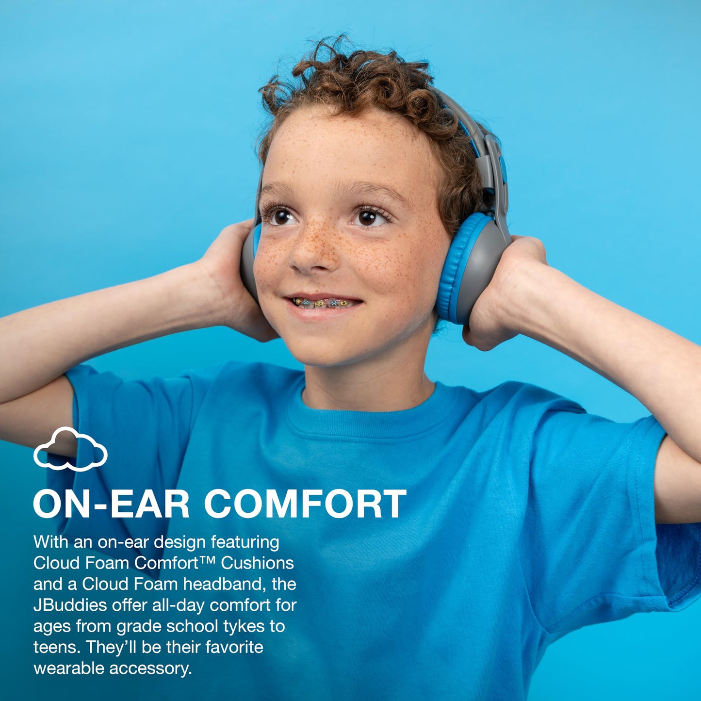 JLab JBuddies Studio 2 Wireless +Wired On-Ear Kids Headphones, Grey/Blue, 65+ Hour Battery Life, Share Mode, Volume Safe, Volume Limiter, Folding…