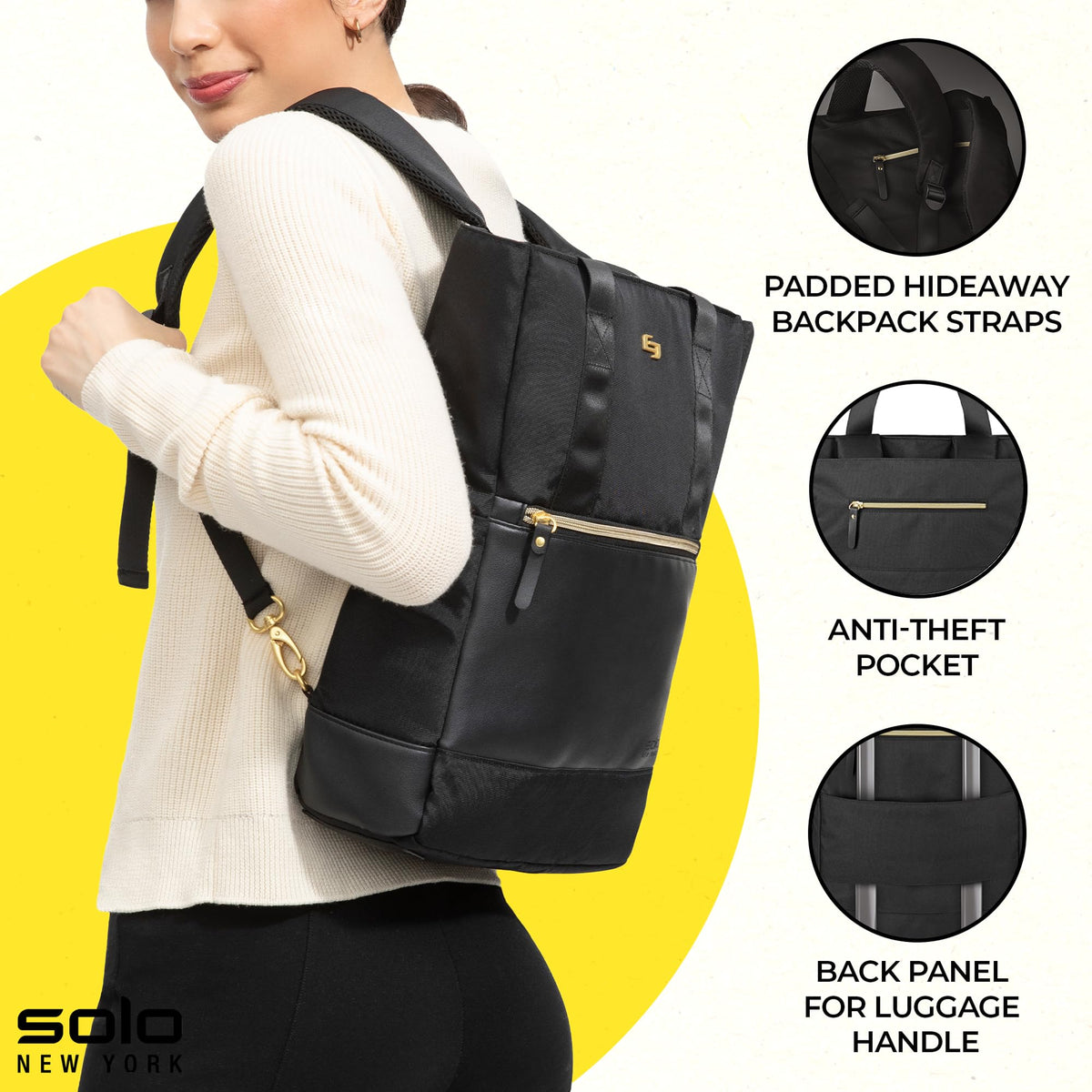 Solo New York Travel Laptop Backpack Tote for Women - Shoulder Bag for Work, Fits 15.6" Computer, Converts from Tote to Backpack, Anti-Theft Pocket