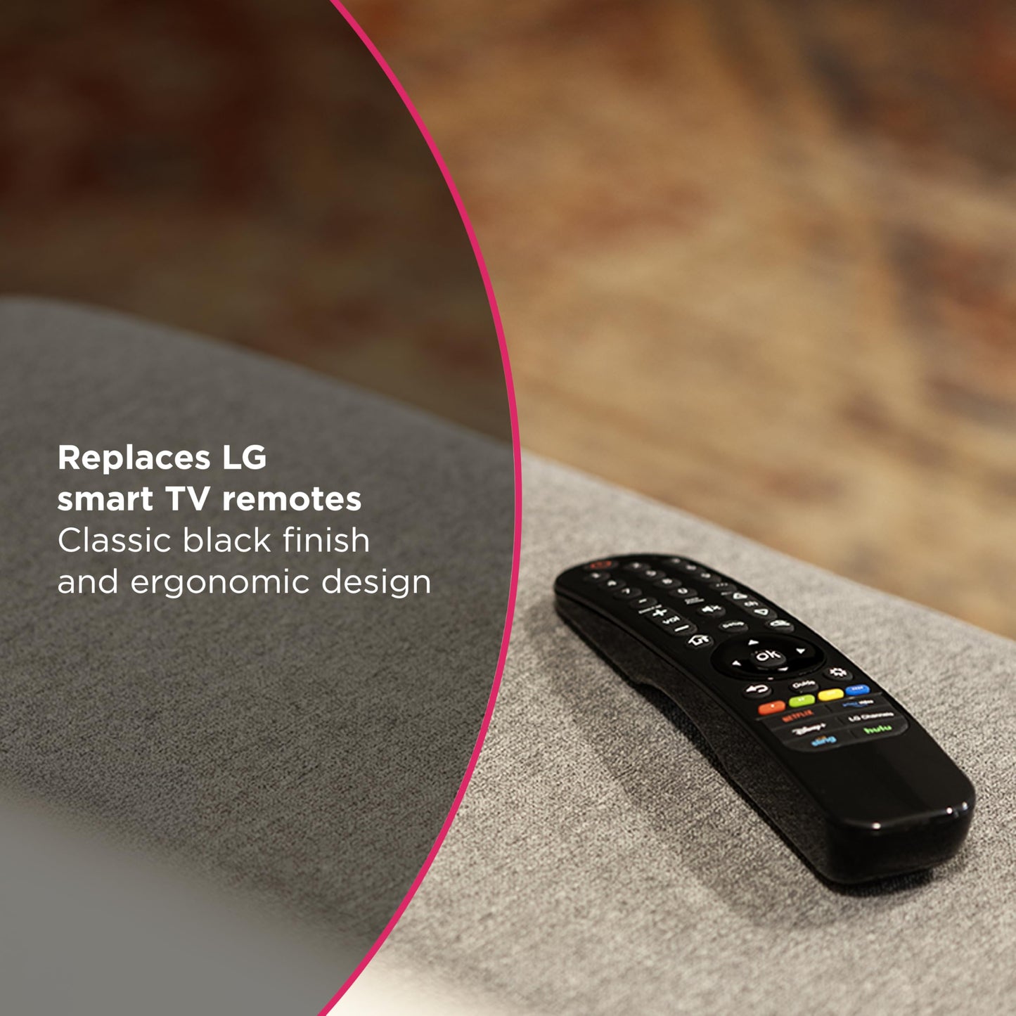 GE LG TV Remote Control Replacement, LG Universal Remote Control for Smart TV, Direct Replacement, Streaming Hotkeys, Ergonomic, Black, 81686