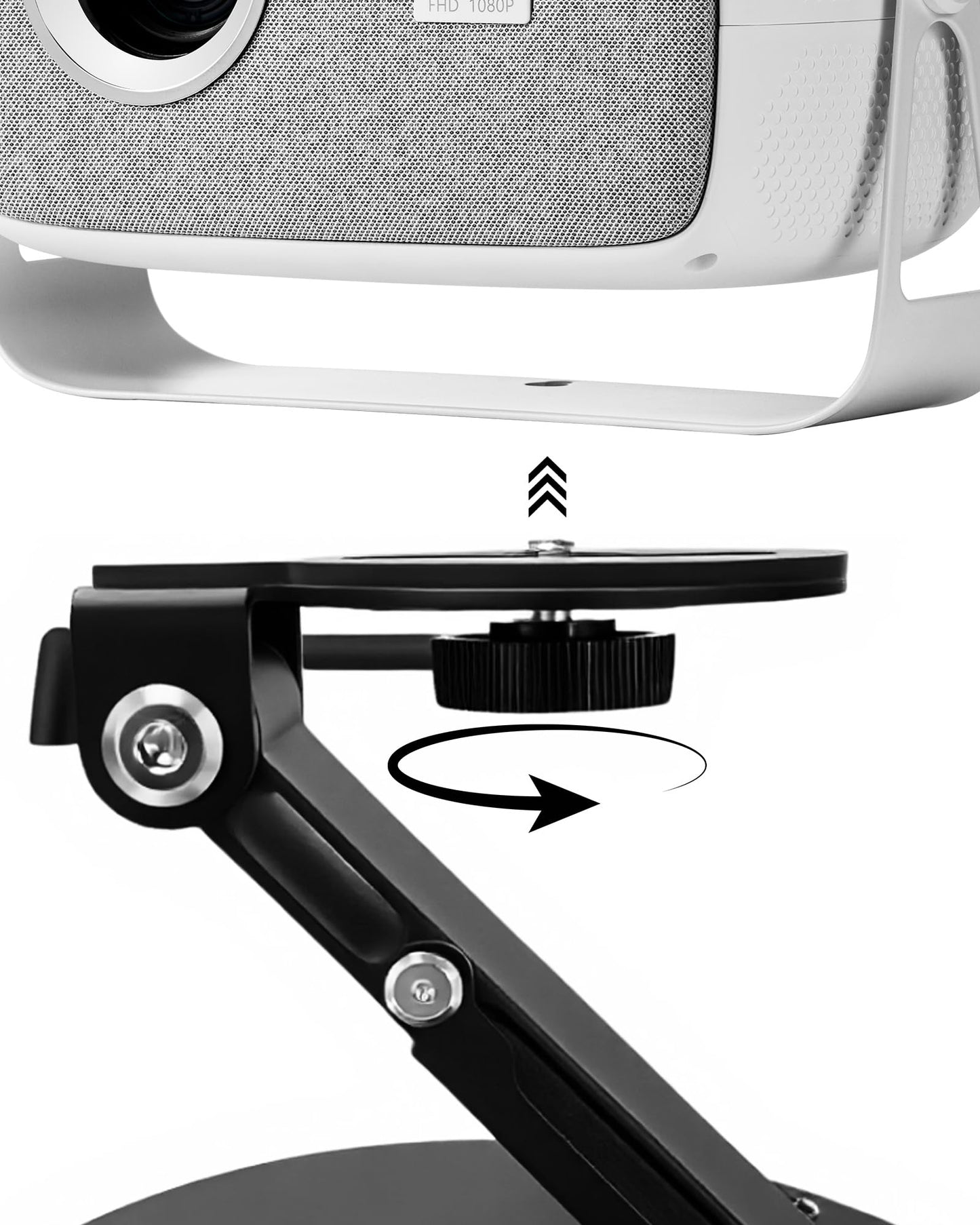 beautiebeam Projector Holder, Portable, Foldable, Multidirectional, Adjustable, 1/4 Inch Universal Screw, Maximum Load 2 kg, for Ceiling/Wall/Desk