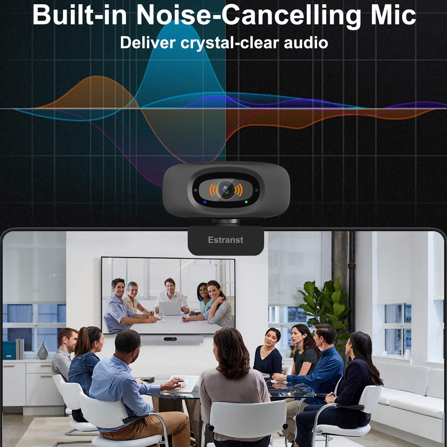 Estranst 2K Quad HD Webcam with Privacy Cover & Noise-Canceling Microphone & USB C Adapter, Video Web Streaming Camera for PC Computer Desktop Laptop