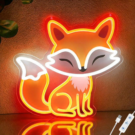 ACOPAEY Fox Neon Sign, Dimmable LED Night Light for Bedroom Wall Decor, Cute Fox Room Decor Gift for Kids Teens and Fox Lovers