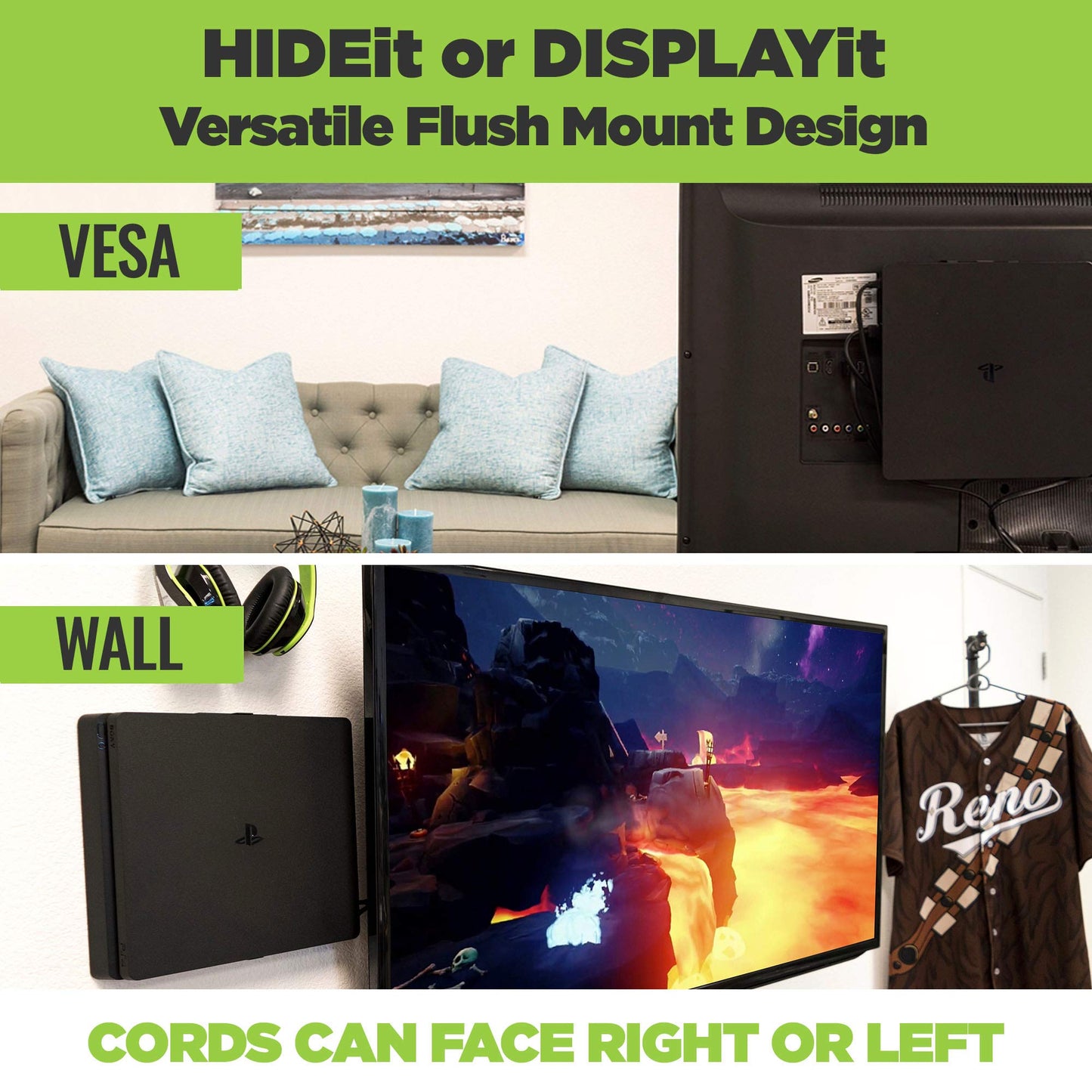HIDEit Mounts 4S Bundle, Wall Mounts for PS4 Slim and Controllers, Steel Wall Mount for PlayStation 4 Slim and 2 Controller Mounts to Safely Store