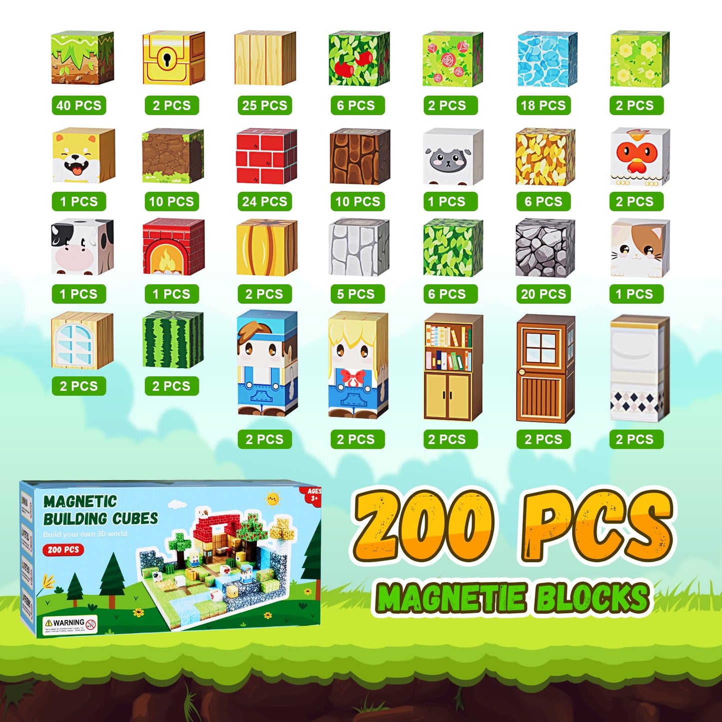 Fitrobust 200pcs Magnetic Building Blocks – STEM Magnet Cubes & Tiles Set for Kids Ages 3-10, Educational Toy, Birthday & Christmas Gift