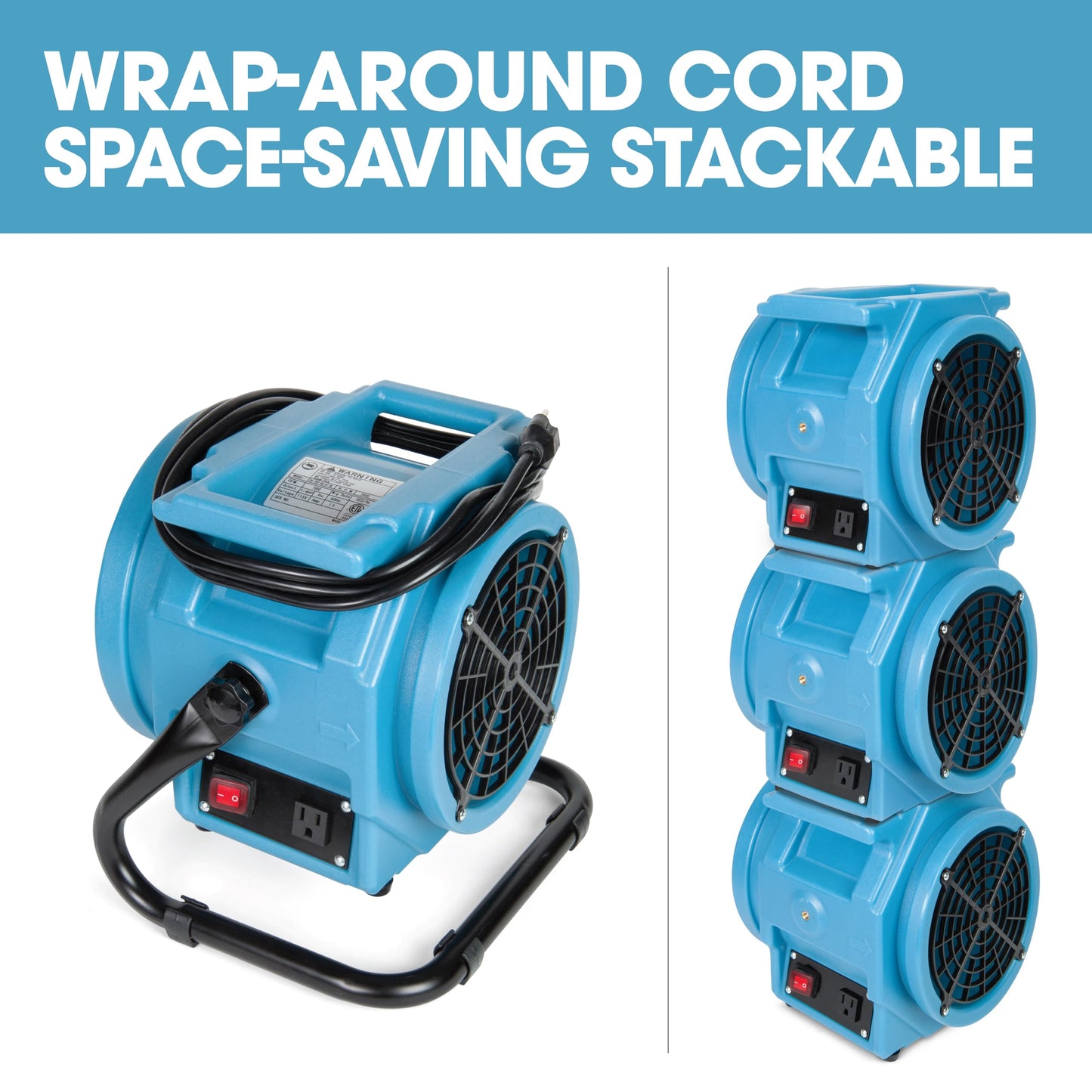 PURAERO PA-250-HS-AF Compact Air Mover Axial Blower Floor Fan - 1/4 HP, 1050 CFM, Carpet Dryer, High Velocity 360° Rotation - Efficient Drying