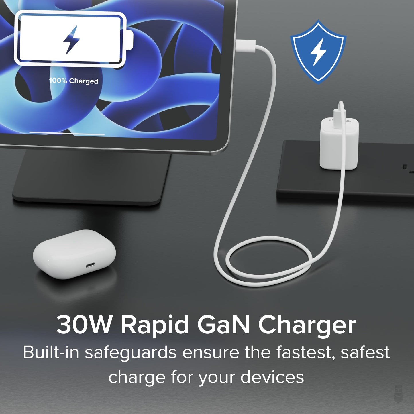 Plugable 30W USB-C GaN Charger - MagSafe-Compatible, Fast Charging for iPhone, iPad, Galaxy & USB-C Devices - IT Deployment, Business Travel & Remote