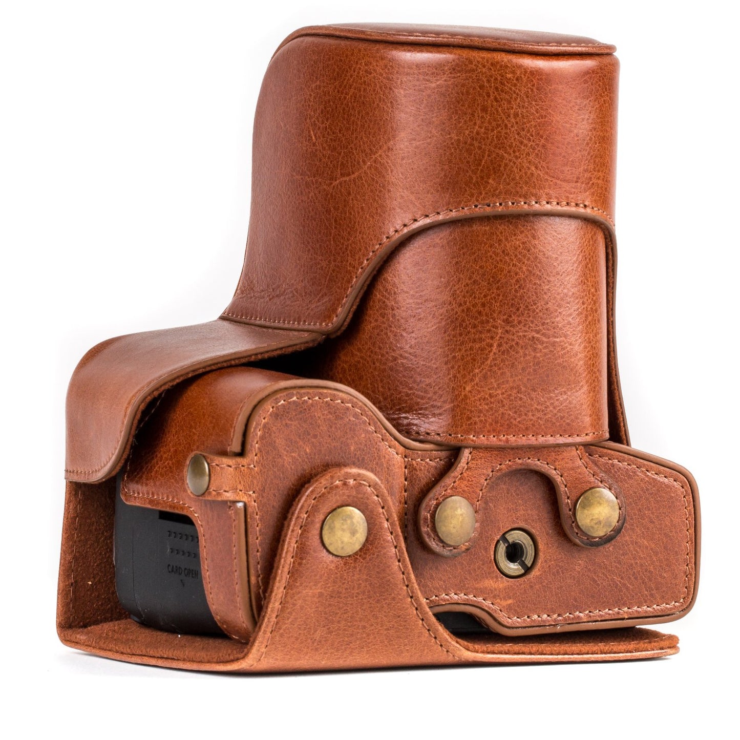 MegaGear MG1193 Ever Ready Genuine Leather Camera Case Compatible with Canon EOS Rebel T8i, Kiss X10i, Rebel T7i, Kiss X9i, 77D, 9000D (18-55mm), Dark