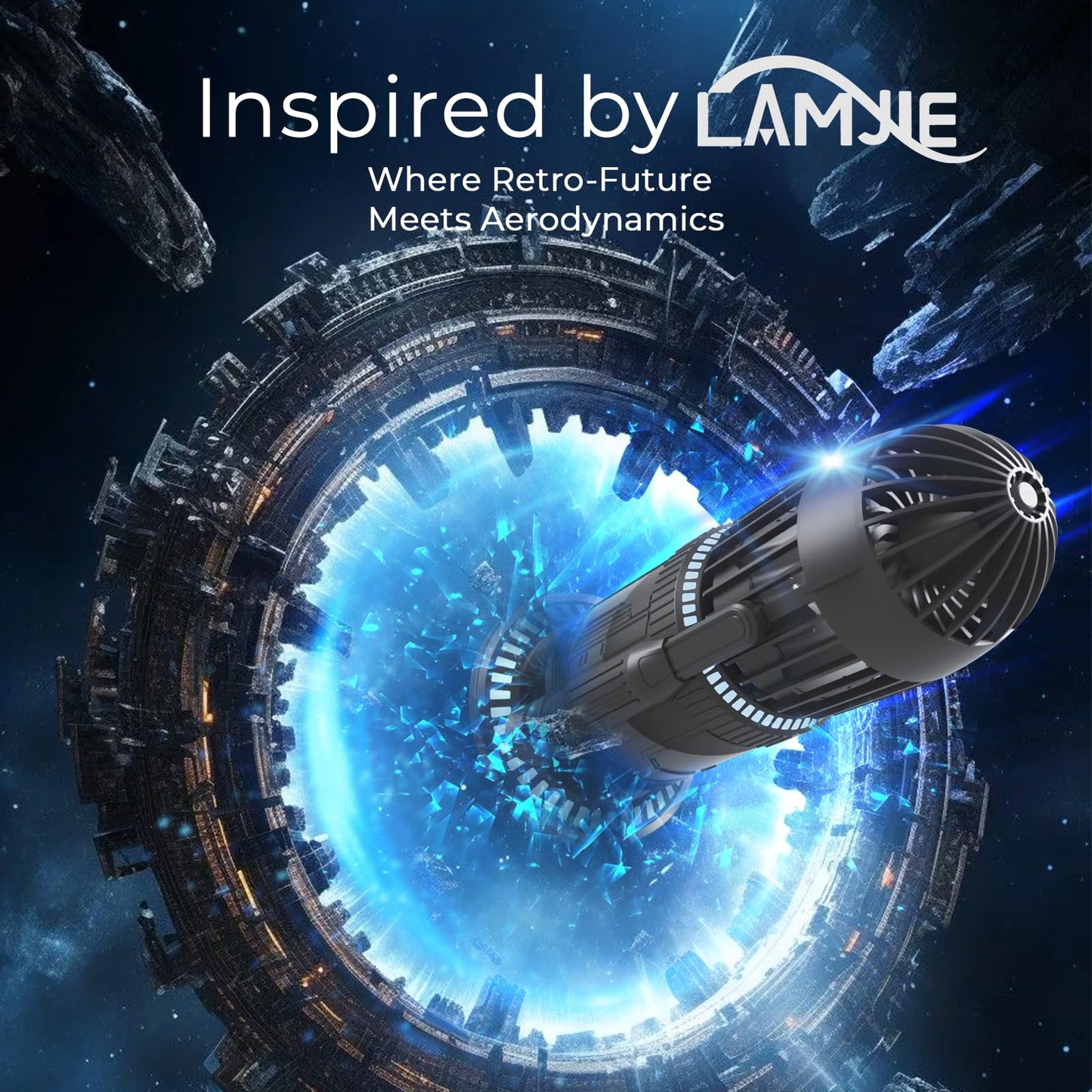 LAMJIE Rocket Desk Fan with Mist Humidifier, 5000mAh Portable Cordless Table Fan, RGB Gaming Room Decor, 180° Auto-Oscillating & Tilt, Quiet Personal