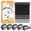 SummerBrite 70 Pack Black Cable Ties 8 Inch with Writable Labels, Reusable Cord Organizer Straps, Hook & Loop Wire Management for Extension Cords