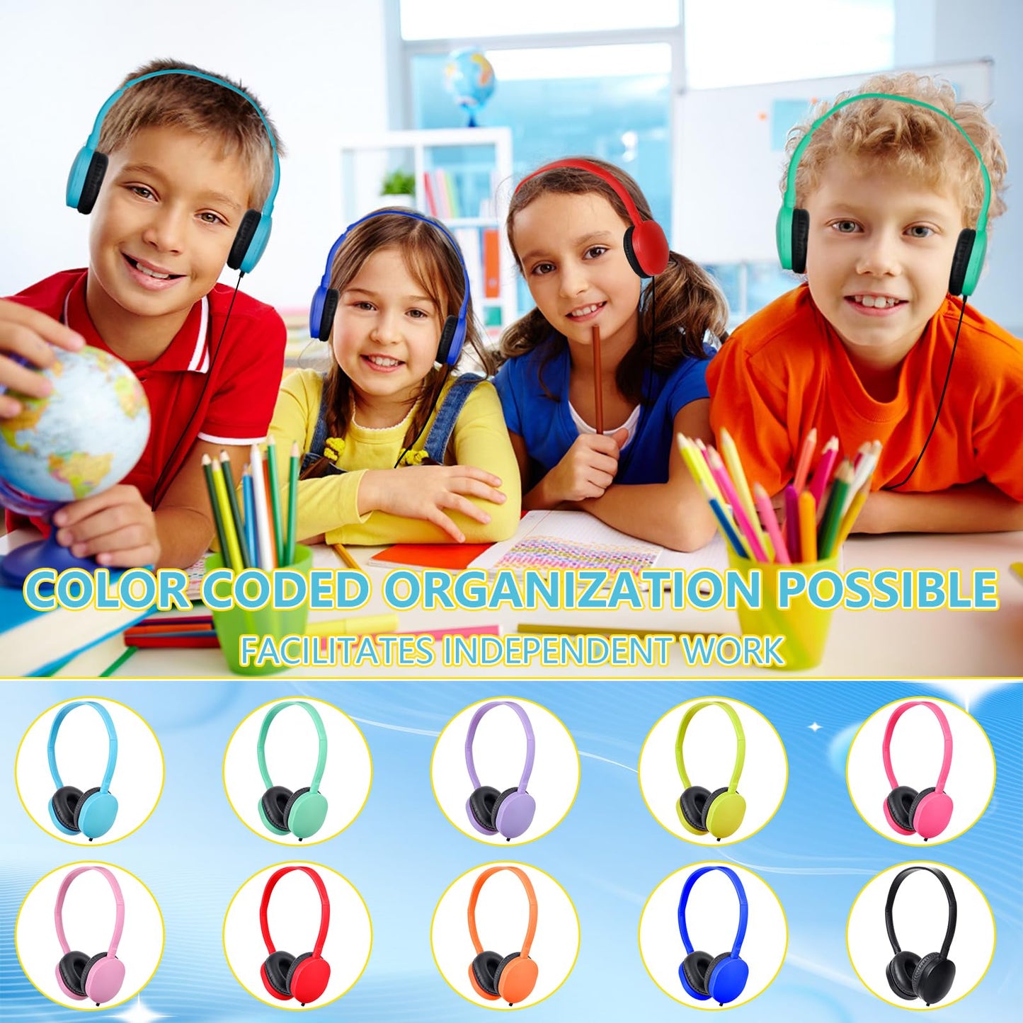OSSZIT Kids Headphones Bulk 25 Pack for Classroom School,Wholesale Earphones Class Set of Headphones for Students Teens Children Multi Color 3.5mm…