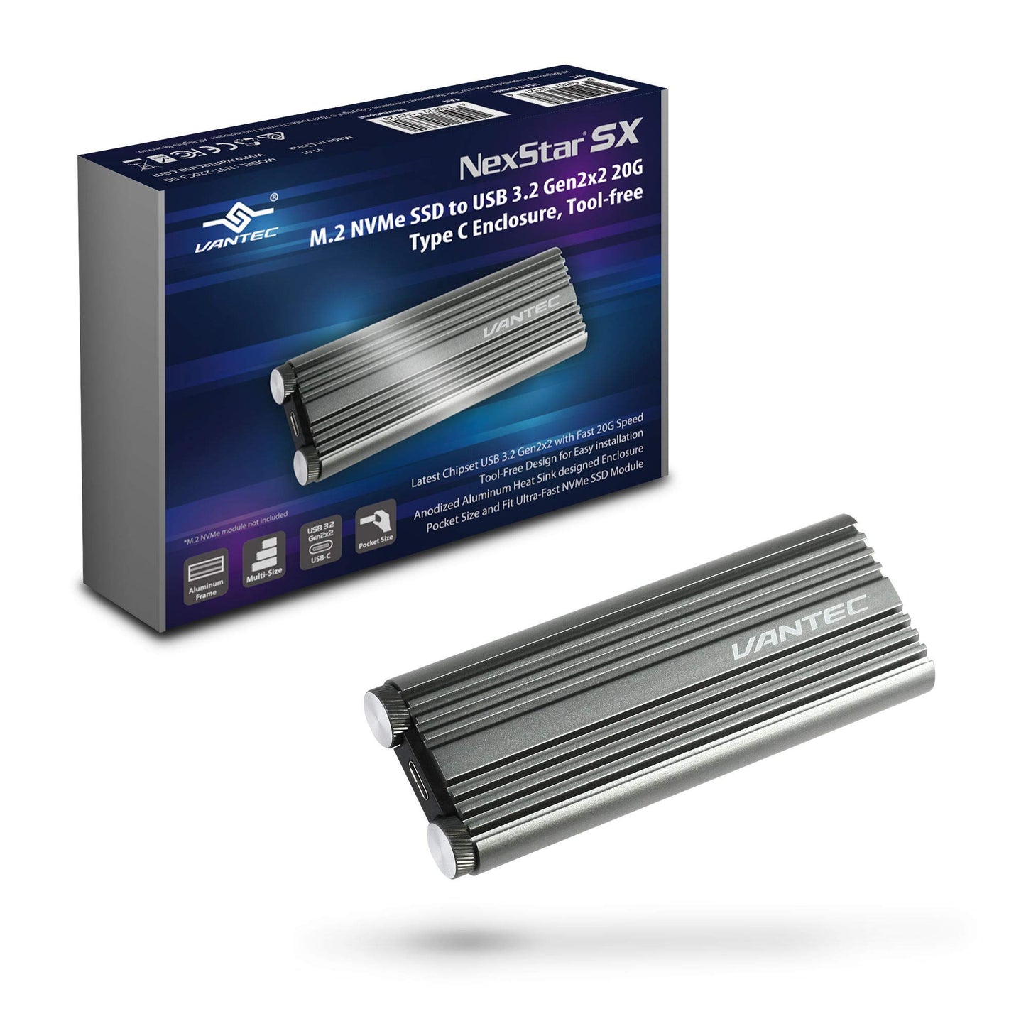 M.2 NVMe SSD to USB 3.2 Gen2x2 20G Type C Enclosure (NST-220C3-SG)