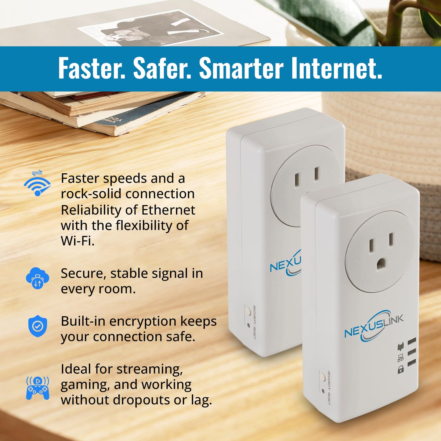 NexusLink G.hn Powerline Ethernet Adapter Kit - Stable Ethernet Over Power for Gaming & Streaming, Home Network Expander, Wall Plug - 2 Units