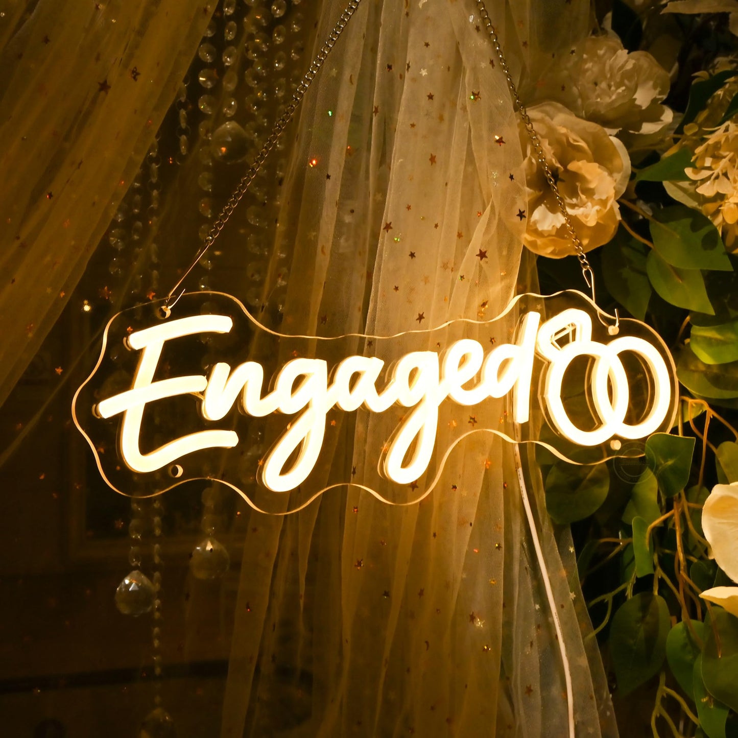 Britrio Engaged LED Neon Sign Light for Bridal Shower Backdrop Bachelorette Engagement Party Supplies Wedding Reception Light Up Neon Sign Bedroom